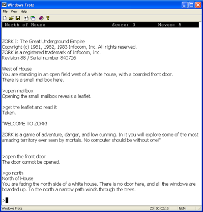 Frotz - Zork in play screen capture of Windows Frotz in action