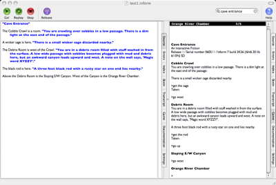Inform 7's book metaphor screen capture of Inform 7 in action